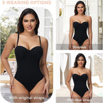 SHAPERIN Women's Tummy Control Shapewear Bodysuits Strapless Low Back Body Shaper with Built-in Bra & Removable Straps