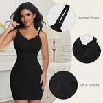ONEW Shapewear Slips For Under Dress Deep V Neck Tummy Control Full Slip Adjustable Strap Seamless Body Shaper For Women,Black,Medium