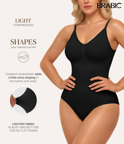 BRABIC Seamless Shapewear Bodysuit for Women - V-Neck, Sleeveless, Tummy Control