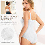 BRABIC Lace Bodysuit for Women Tummy Control Shapewear Sleeveless Tops V-Neck Backless Camisole Jumpsuit Shaper (White, XX-Large)