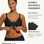 FeelinGirl Post Surgery Compression Bra Front Closure Bras for Women Mastectomy with Front Closure Wireless Bra Black M