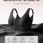 FeelinGirl Post Surgery Bra Front Closure Compression Bra Wirefree Mastectomy Bra with Adjustable Straps A-Black