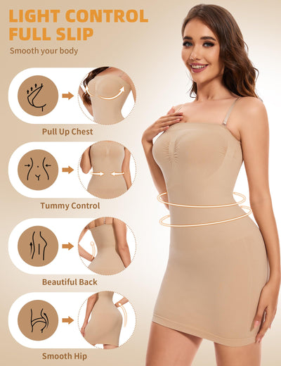 SLIMBELLE Women’s Strapless Shapewear Slip Tummy Control Dress Slip Seamless Full Body Shaper for Under Dresses NUDE S