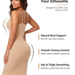 AOSIMANNA Full Body Shapewear Dress for Women - Tummy Control Body Shaper Slip with Adjustable Straps, Seamless Invisible Under Dress, Long Smoothing Slip for Wedding & Party, Nude, XL