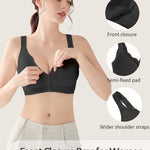 Gailife V Neck Jelly Front Closure Bras for Women Wireless Mastectomy Bralettes Full Coverage Comfortable Seamless Support Bra, Black, L