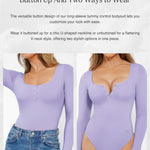 Popilush Shapewear Bodysuit for Women Henley Going Out Shirts Button Down Body Shaper Seamless Long Sleeve Tank Tops Thong Body Suits