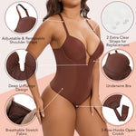 SHAPERIN Women's Backless Body Shaper Bra Faja U Plunge Low Back Thong Shapewear Tummy Control Deep V Bodysuit (Small,Brown)