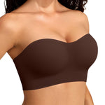 Vertvie Push Up Strapless Bra for Women Non-Slip Wireless Bandeau Bras Padded Tube Top Supportive Bralette(Chocolate,Large,Plain Jersey)