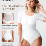 BRABIC Womens Bodysuit Shapewear for Tummy Control Seamless Sleeveless Tank Tops Body Shaper (Medium, White Short Sleeve)