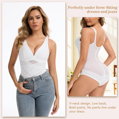 JOYSHAPER Shapewear for Women Tummy Control Shapewear Bodysuit Faja Body Shaper Waist Trainer Snatched Corset Body Suit Girdles White XL