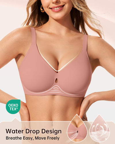 LetsJoli Minimizer Bras for Women Wireless Bra No Underwire Seamless Push Up Full Coverage Supportive Winter Outfits(Pink L)