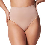 SPANX SPANXshape ExtraOrdinary Thong - Sculpting with Compression - Women's Shapewear Underwear - Recycled Nylon Fabric Blend - Toasted Oatmeal - Medium