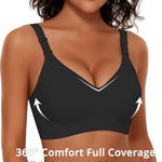 Gailife Women's Jelly Wireless Push Up Bras - Full Coverage Seamless T-Shirt Bra with Comfortable No Underwire Support, Black, L