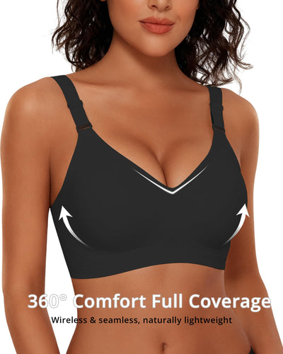 Gailife Women's Jelly Wireless Push Up Bras - Full Coverage Seamless T-Shirt Bra with Comfortable No Underwire Support, Black, L