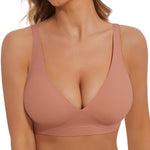 BOUFOR Deep V Bra Low Cut Sexy Push Up Bralettes for Women Padded Comfy Smoothing Wireless Lifting Bras Seamless Bralette, Pink, M