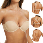 Women's Strapless Bra Push Up-Non Slip Invisible Underwire Low Back Multiway Support Padded Plunge Bra for Comfort Lift(Nude, 34B)
