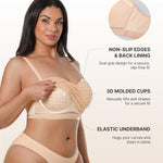 SHAPELLX Strapless Bras for Women Large Bust Supportive Bandeau Tops Seamless No Underwire Bralette Padded Tube Bra Beige