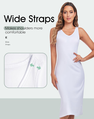 MANCYFIT Full Slip for Women Under Dress Slips Wide Straps Slip Dress Tank Top Underdress White Medium