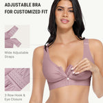 FeelinGirl Front Closure Everyday Bra for Women Post Surgery Compression Support Bra with Adjustable Straps Wirefree Purple XL