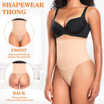 Werena Tummy Control Shapewear Thong for Women High Waisted Body Shaper Underwear Lace Shaping Panties Girdle(B# Beige-3, Small)