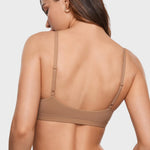 INLYRIC Women's Inbarely Triangle Bralette Plunge Unlined Seamless Bra No Underwire Sexy Comfortable Everyday Gravel Beige Small