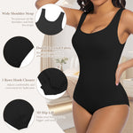 ONEW Womens Shapewear Bodysuits Tummy Control Body Shaper Seamless Sleeveless Waist Trainer for Women Scoop Neck Going out Tops,Black,Large