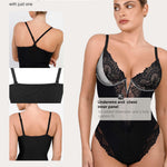 Popilush Bodysuit Shapewear Lace Body Suits Women Tummy Control V Neck Sleeveless Tops Low Back Bodysuits