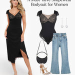 Popilush Lace Body Suits Women Tank Tops Shapewear Bodysuit Tummy Control V Neck Holiday Party Date Night Outfit Thong Body Shaper