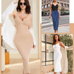 ciksob Shapewear Slips For Under Dress Deep V Neck Tummy Control Long Full Slip Dresses for Women Seamless Body Shaper with Adjustable Strap Beige M