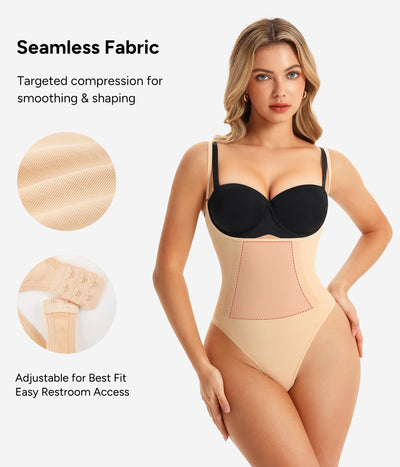 Nebility Shapewear for Women Bodysuit Tummy Control Body Shaper Open Bust Slim Belly Seamless Thong Body Suits (Beige, Medium)