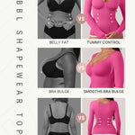 FeelinGirl Compression Long Sleeve Shirts for Women Shapewear Tummy Control Slimming Body Shaper V Neck Shapewear Top Pink Large