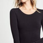 Yummie Women's Long Sleeve Seamless Shaping Thong Bodysuit, Black, Medium/Large