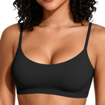 OEAK Womens Comfortable Bras No Underwire Cami Bra Seamless Unlined Bralettes Scoop Neck Unpadded Everyday Sports Tshirt Bra Black,XL