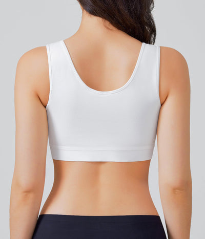 BRABIC Front Closure Post Surgical Compression Everyday Bra for Women Mastectomy with Removable Breast Support Band White