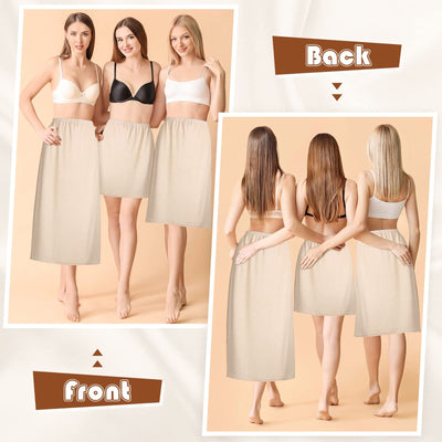 Haysandy 3 Pieces Women's Half Slips 19, 27, 35 Inch Satin Underskirt Dress Anti Static Long Underskirt Lady Slips for Under Dresses (Nude, X-Large)