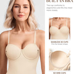 BRABIC Bodysuit Shapewear for Women Tummy Control Dress Backless Bodysuit Tops Body Shaper with Built-in Bra (Beige, 3X-Large)