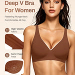 Gailife Deep V Jelly Bras for Women No Underwire Wireless Seamless Push Up Bra Comfort Support Plunge Bralette Full Coverage -BR,L Brown
