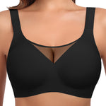 Werena Womens Jelly Wireless Bras V Mesh Push Up Comfortable Bra Full Coverage Supportive No Underwire Seamless Tshirt Bralette (Black,S)