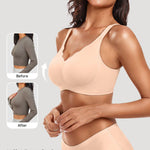 Vertvie Women Seamless Jelly Bras No Underwire Supportive Wireless Push Up Full Coverage Bralette Comfy Scalloped T-Shirt Bra(Nude,Large)