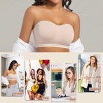 ONEW Strapless Bras for Women Non-Slip Silicone Bandeau Bra Seamless Wireless Tube Top Bralette,Beige,X-Small