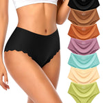 SheSsexy Seamless Underwear for Women High Waisted No Show Panties Sexy Cheeky Bikini Scalloped Edge Invisibles Breathable Briefs 7 Pack L