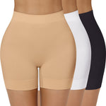 Niceuare 3 Pack Slip Shorts for Under Dresses，Women Anti Chafing Shorts Smooth Boyshorts Panties Underwear （Black+white+nude，Large）