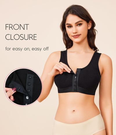 BRABIC Front Closure Compression Full Coverage Bras for Women Post Surgery Everyday Black