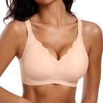 Vertvie Women Seamless Jelly Bras No Underwire Supportive Wireless Push Up Full Coverage Bralette Comfy Scalloped T-Shirt Bra(Nude,Large)