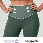 IUGA Compression Leggings with Pockets for Women Tummy Control Leggings No Front Seam Workout High Waist Yoga Pants, Forest Green