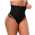 Werena Tummy Control Thong Shapewear for Women High Waisted Body Shaper Panties Shaping Thong Girdle Underwear(03# Mid Rise Lace Black(smoothing),Medium)