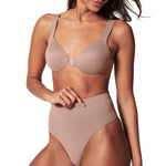 SPANX SPANXshape ExtraOrdinary Thong - Sculpting with Compression - Women's Shapewear Underwear - Recycled Nylon Fabric Blend - Cafe Au Lait - Medium
