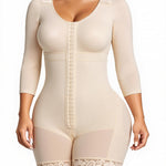SHAPERX Women's Fajas Colombianas Shapewear Postpartum Tummy Control Arm Slimming Full Body Shaper with Zipper Crotch, SZ7503-Beige-S