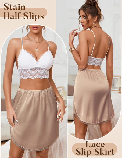 Avidlove Women's Half Slips Non Cling Satin Slip Skirt Under Dresses Lace Slip Soft Underskirt(Dark Nude,XXL)