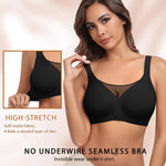 Werena Womens Jelly Wireless Bras V Mesh Push Up Comfortable Bra Full Coverage Supportive No Underwire Seamless Tshirt Bralette (Black,S)
